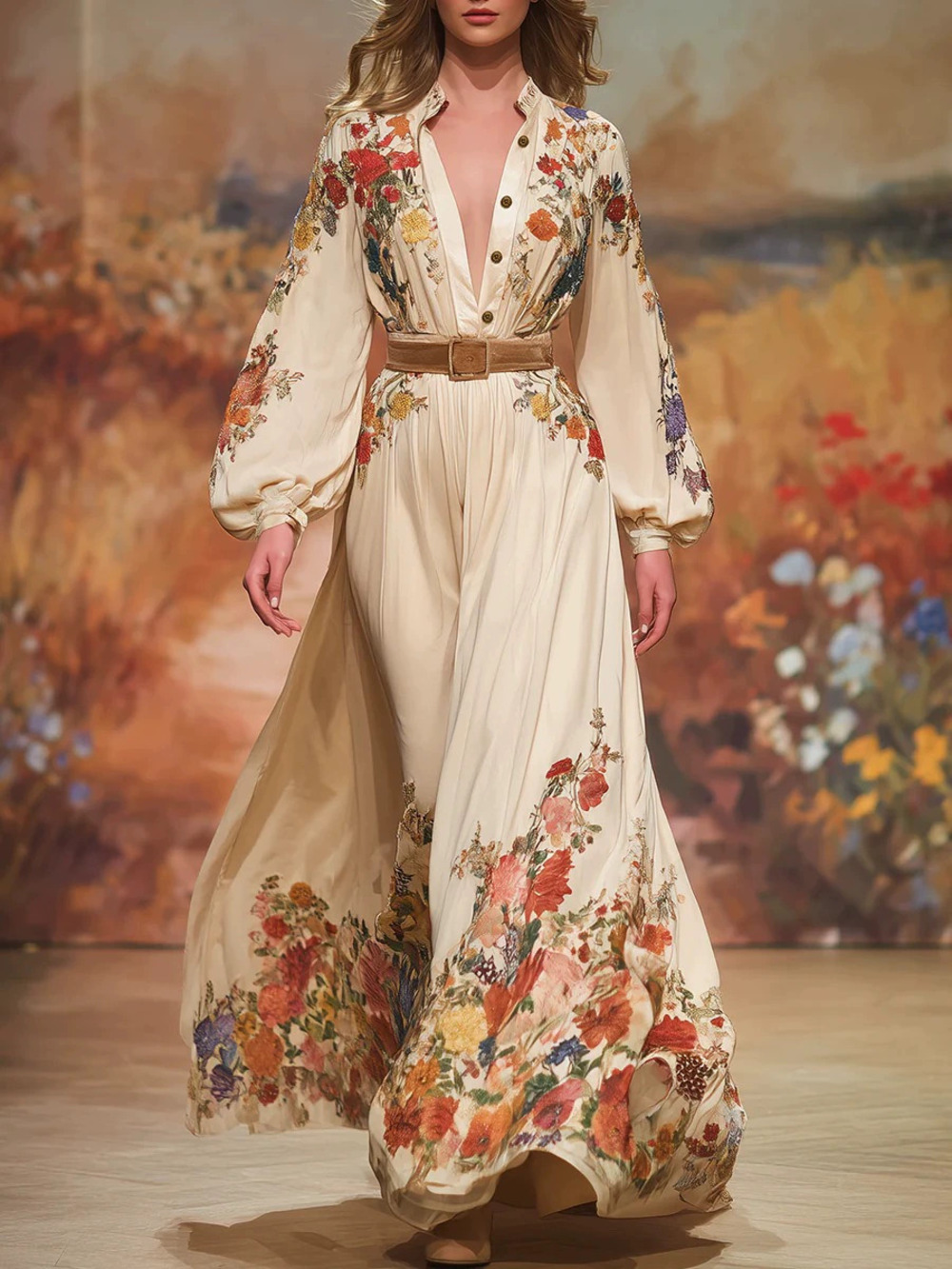 ZARA Slim Fit Robe Maxi Dress with Printed Collar